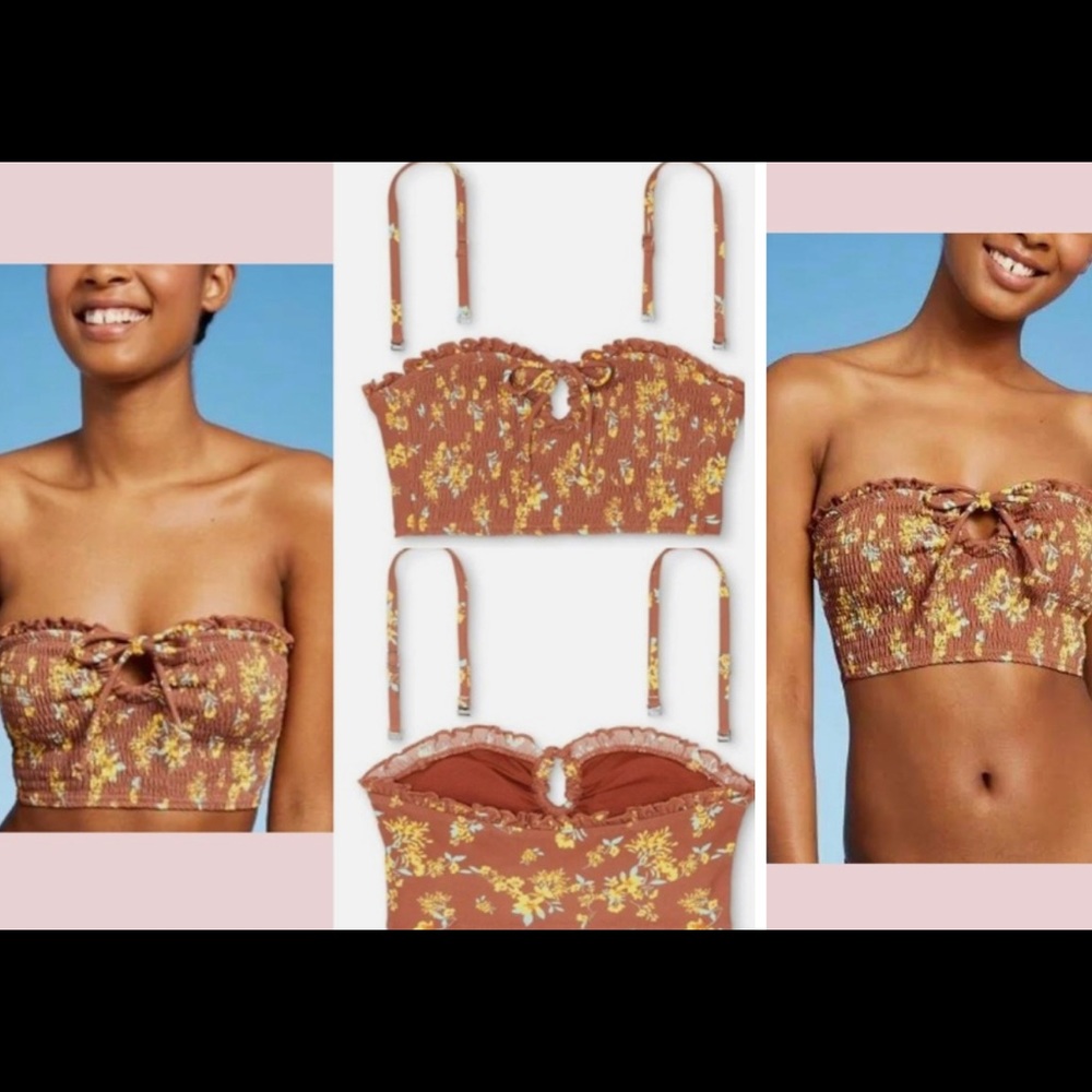 Xhilaration Smocked Ruffle Bandeau Bikini Top - Floral Print size small